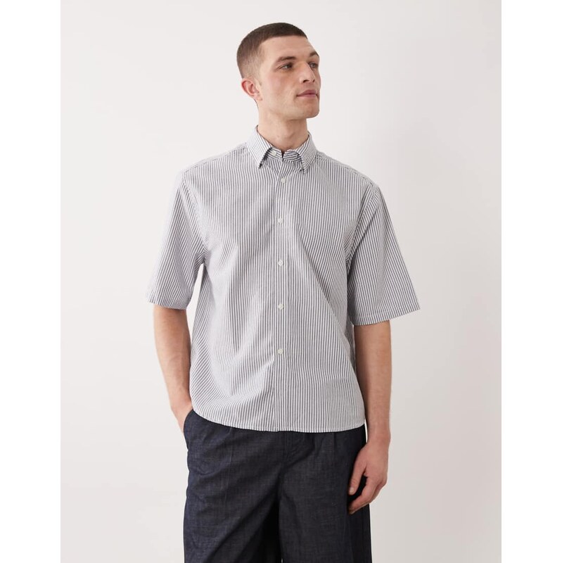 ONLY & SONS boxy fit oxford shirt in white & blue stripe