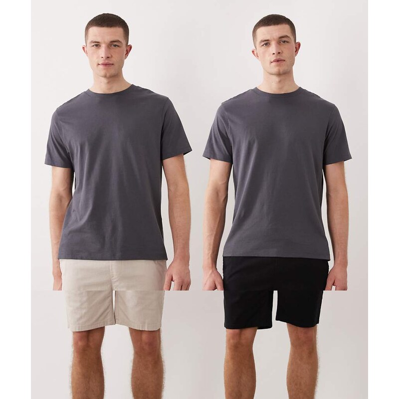 ONLY & SONS 2 pack cotton rich shorts in black and beige