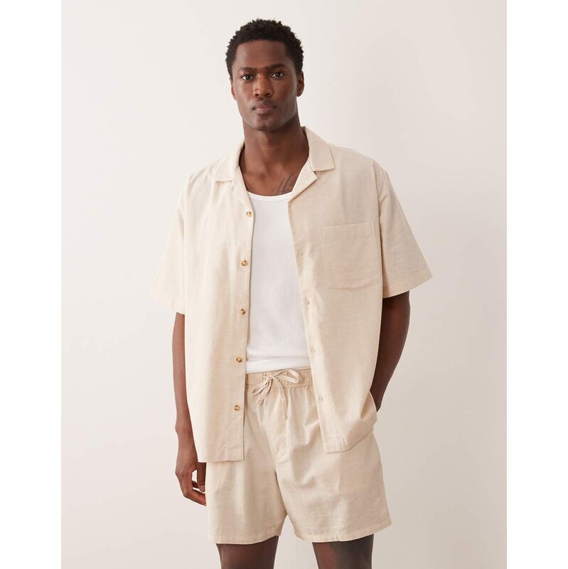 ASOS DESIGN co-ord shorts in mid length with linen in natural