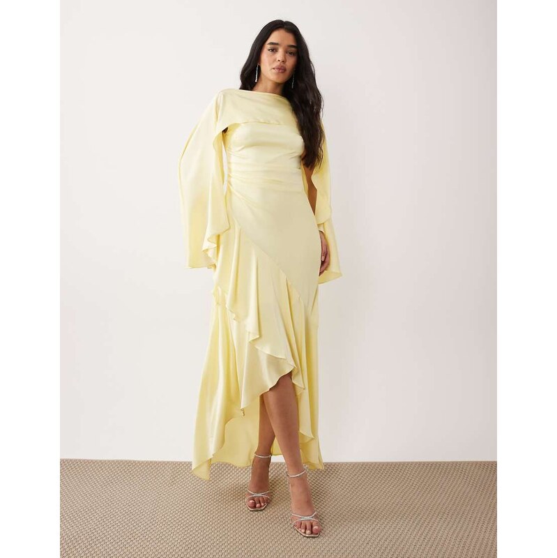 TFNC Bridesmaids cape top satin maxi dress with wrap skirt in