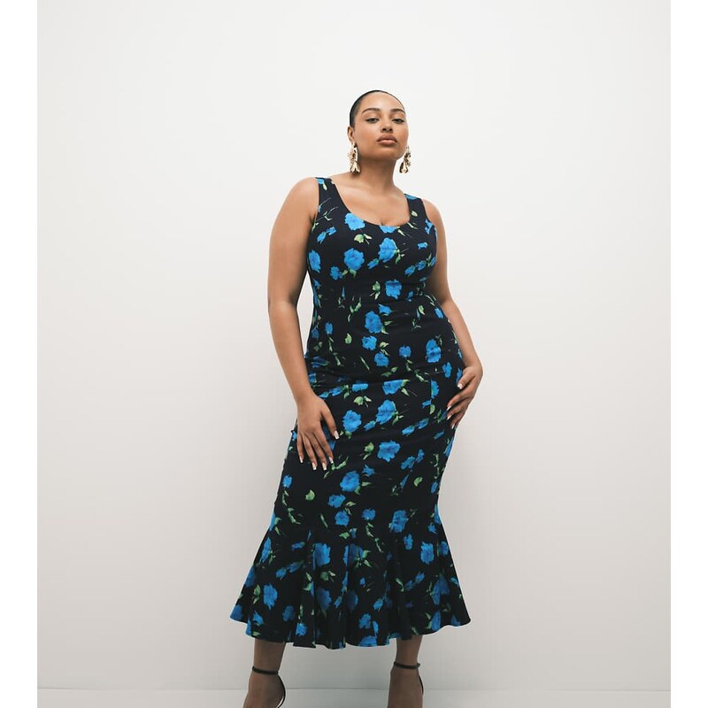 ASOS Curve ASOS DESIGN Curve scoop neck fishtail godet midi