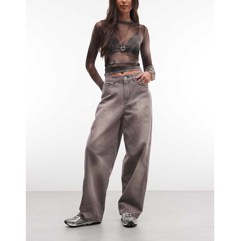Obey leah baggy denim jeans in grey wash 113664217