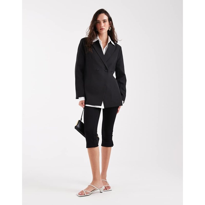 Pieces oversized double breasted blazer in black