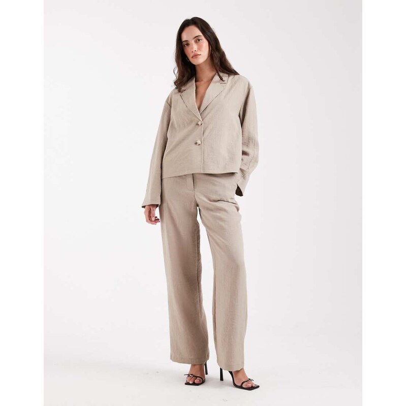 Object mix and match wide leg tailored trouser co-ord in taupe-Neutral 113664232