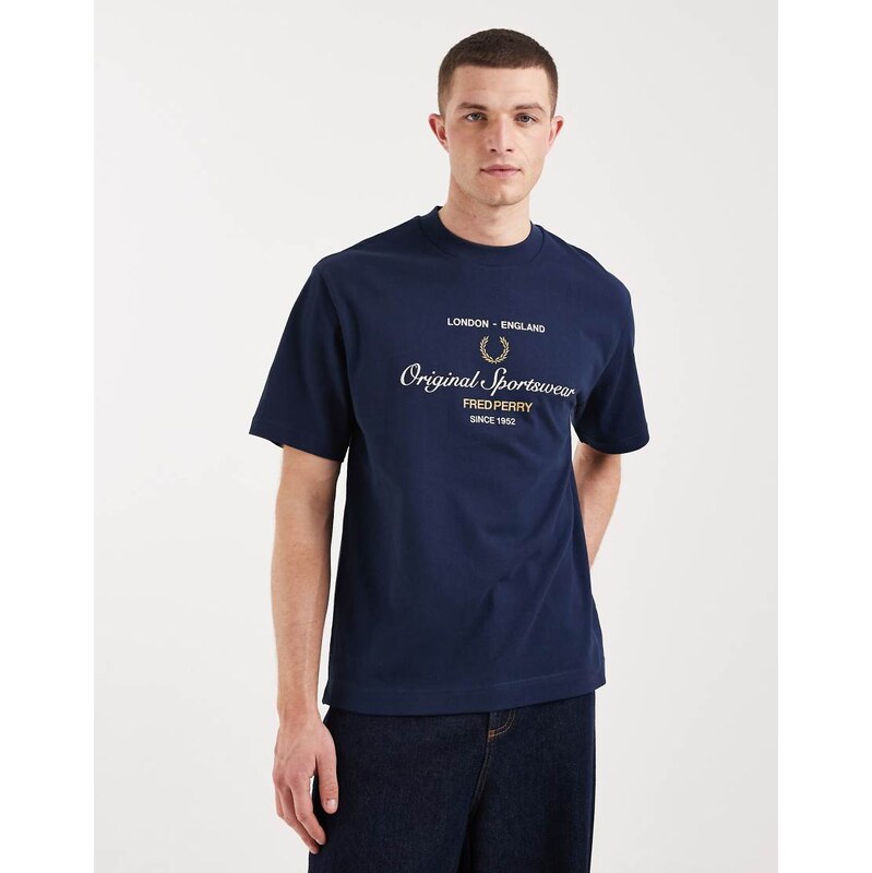 Fred Perry Sports original embroidered logo t-shirt in navy-Blue