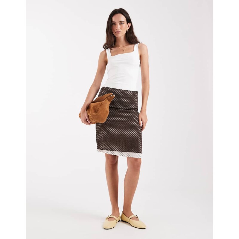 & Other Stories knee length polka dot skirt in brown 113664248