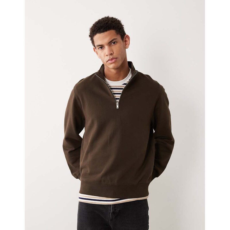 Mango quarter zip sweatshirt in chocolate brown