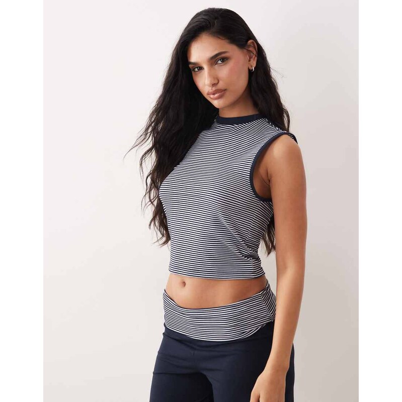 ASOS DESIGN co-ord vest with open back in navy and white stripe