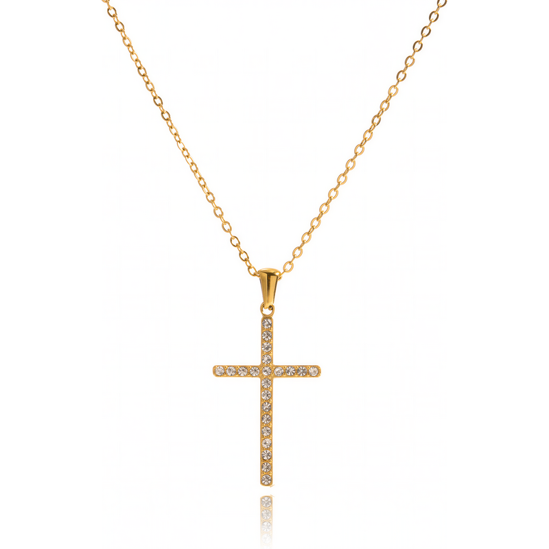 ELENYS Cross Pavé – pozlacený náhrdelník 18K žluté zlato