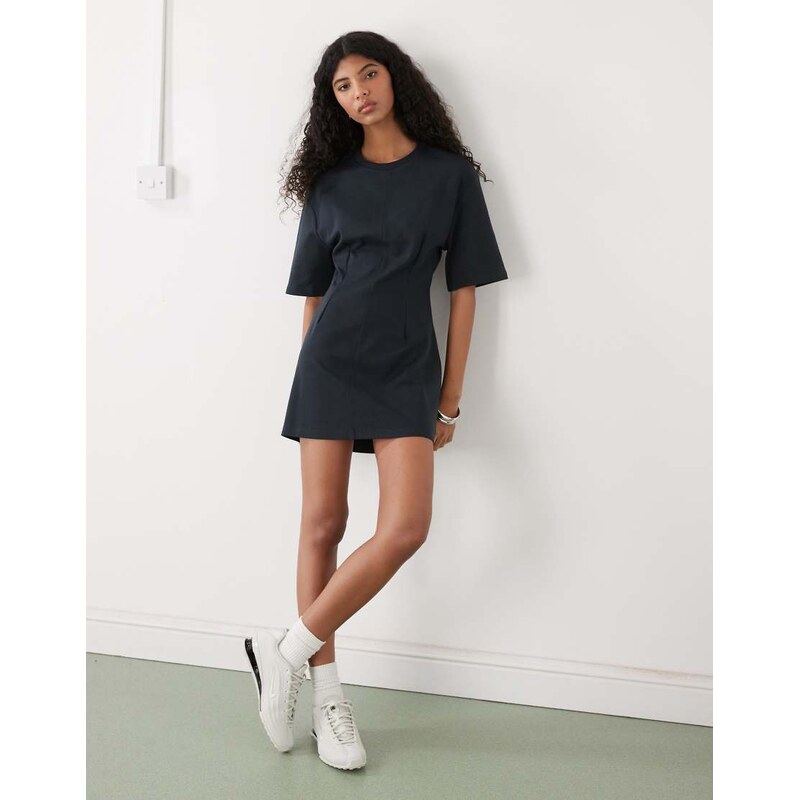 Monki structured cinched waist t-shirt mini dress in black