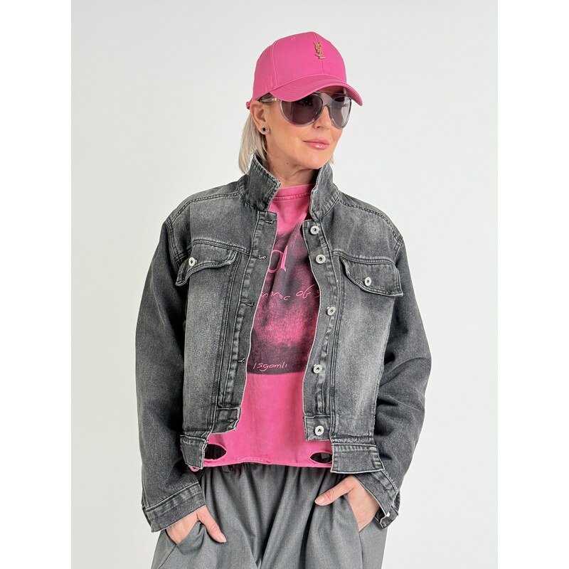 Voga Móda Antracitová džínová bunda DENIM 113667332
