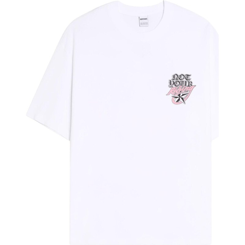 Bershka Tričko růžová / černá / bílá