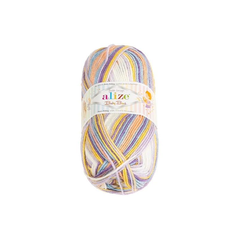 Bellatex Příze BABY BEST BATIK 100g / 240 m Žlutá,Bílá,Fialová