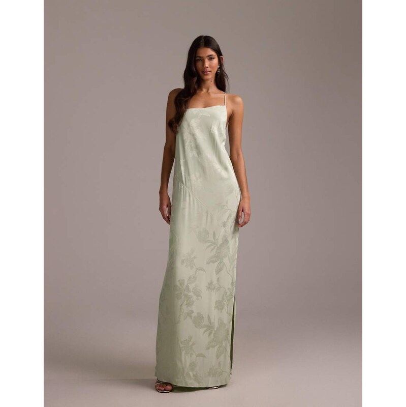 ASOS DESIGN bridesmaids asymmetric drape jacquard cami maxi