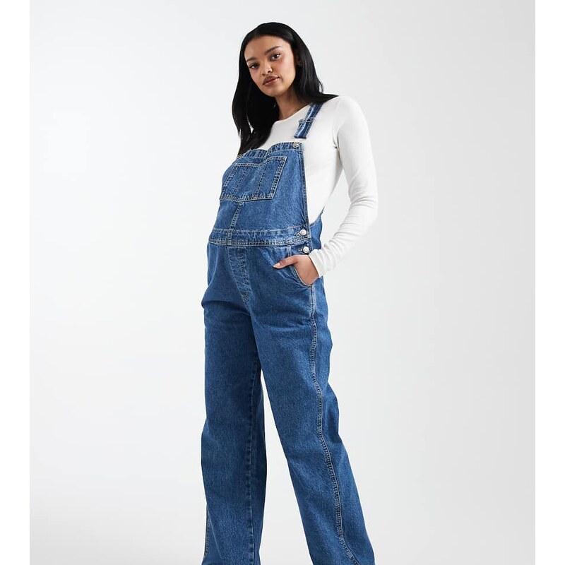 ASOS Maternity ASOS DESIGN Maternity denim dungaree in mid blue 113668534