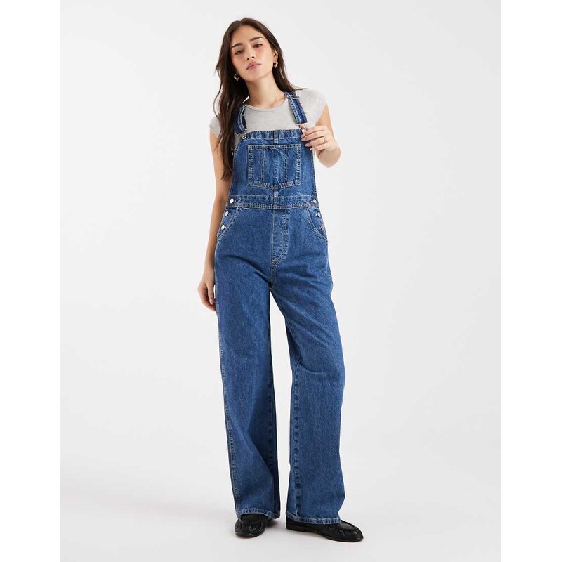 ASOS DESIGN denim dungaree in mid blue 113714914