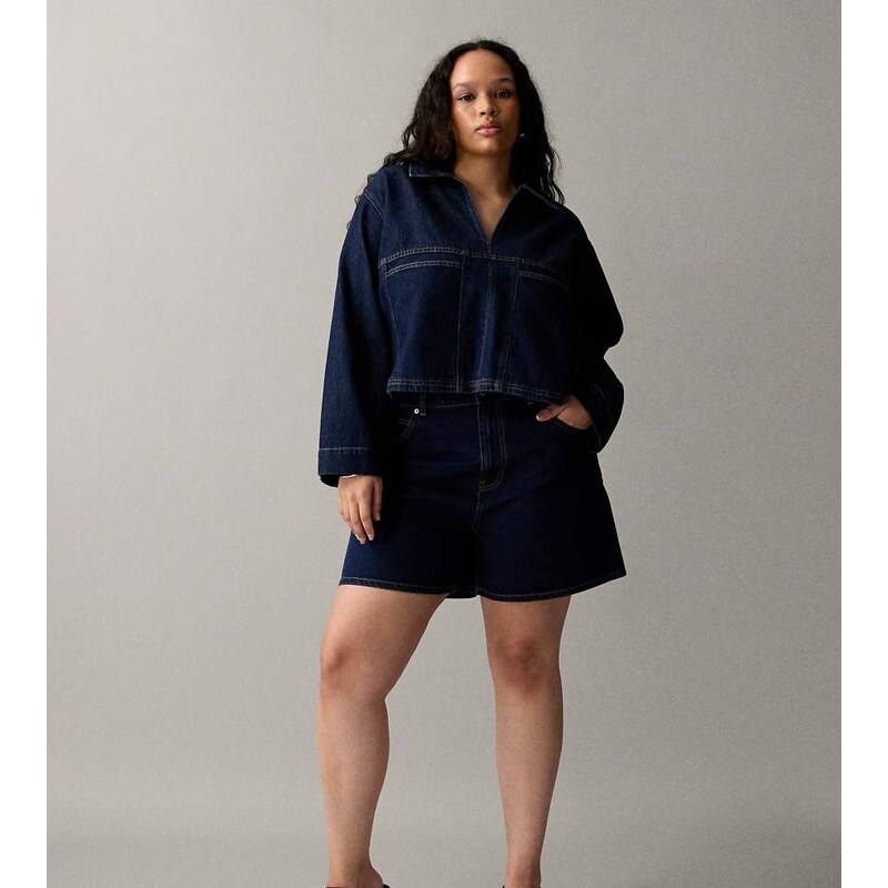 ASOS Curve ASOS DESIGN Curve denim dad short in rinse-Navy