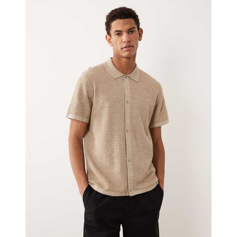 Jack & Jones knitted shirt with short sleeves in beige-Neutral