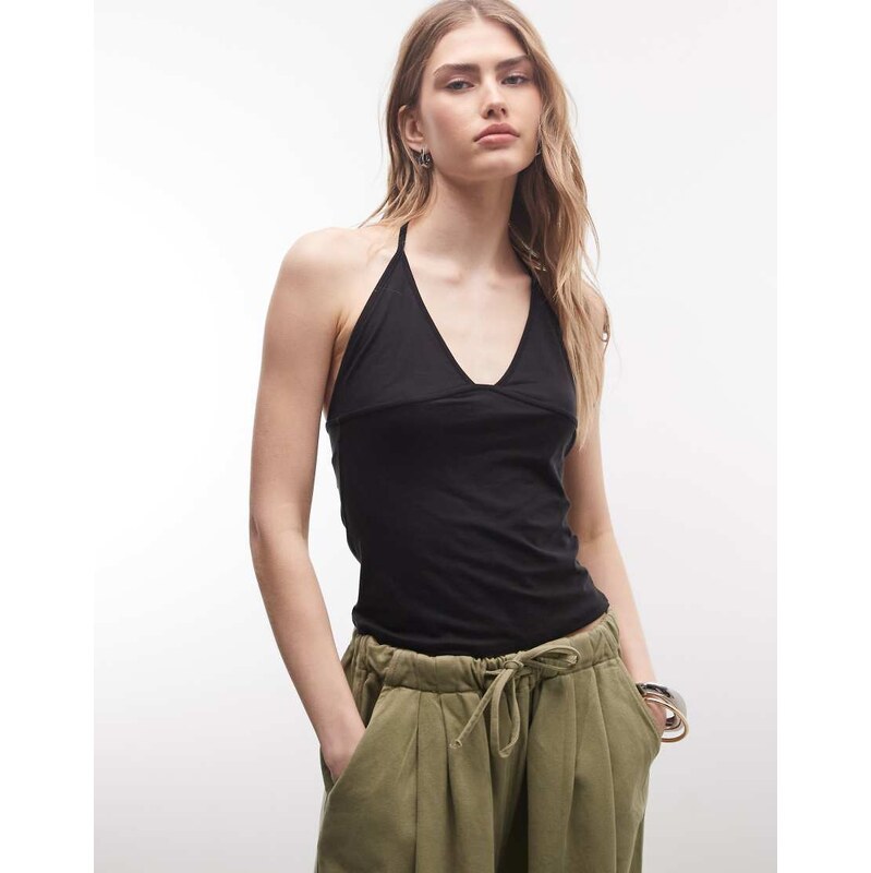 Weekday slim strap v neck halter top in black 113668555
