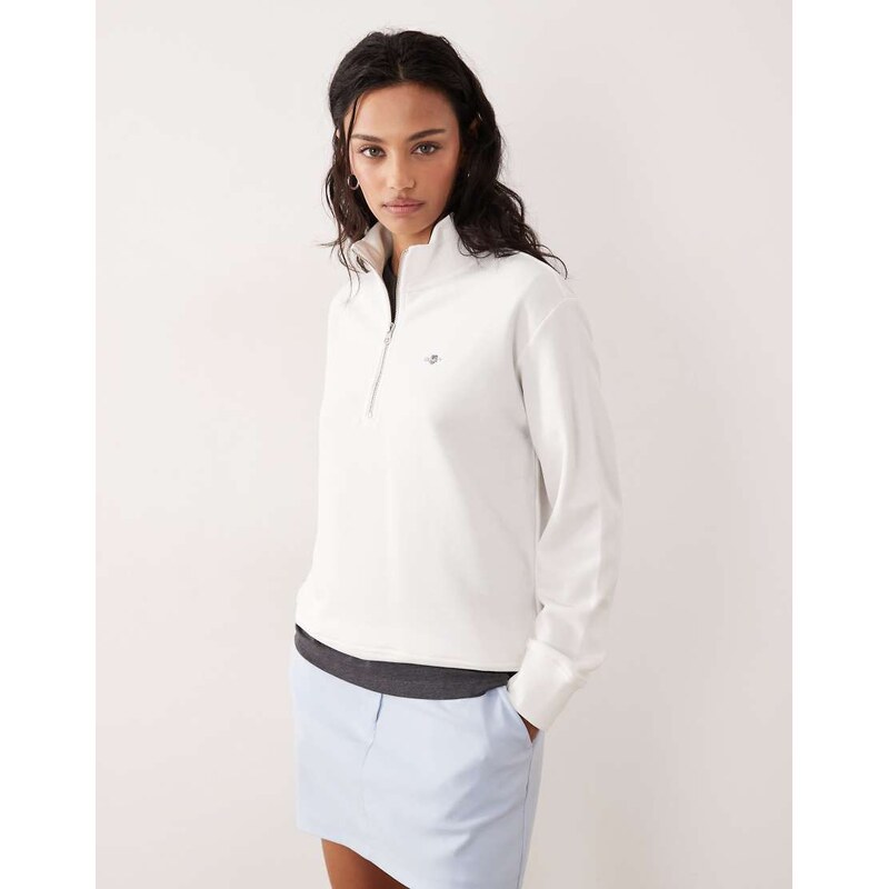 GANT shield logo half zip sweatshirt in eggshell white