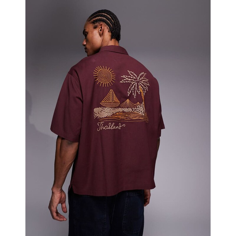 ASOS DESIGN boxy oversized shirt with back embroidery in