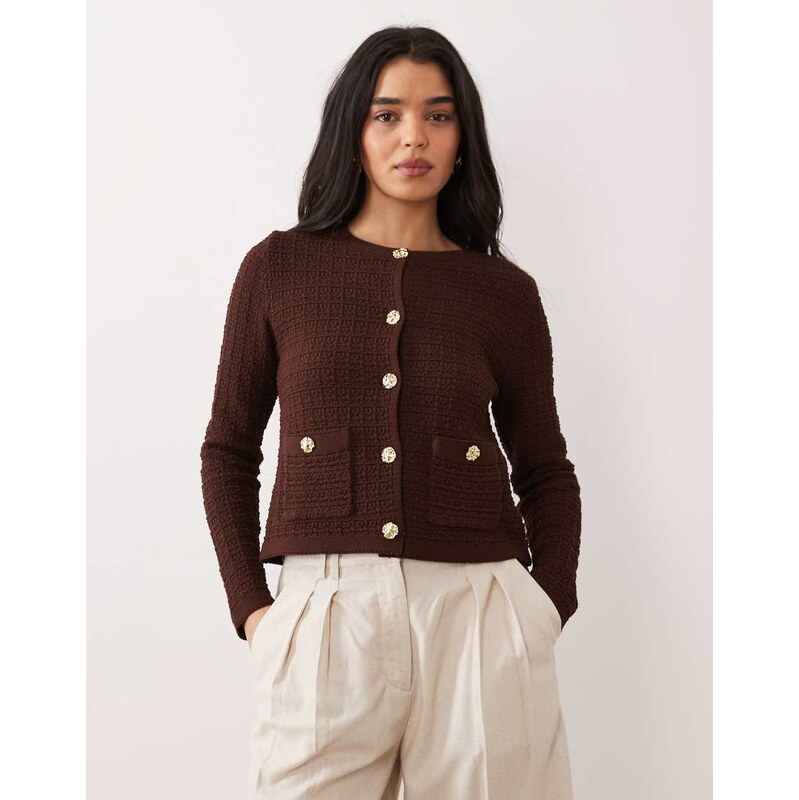 Miss Selfridge textured knit button through cardigan in