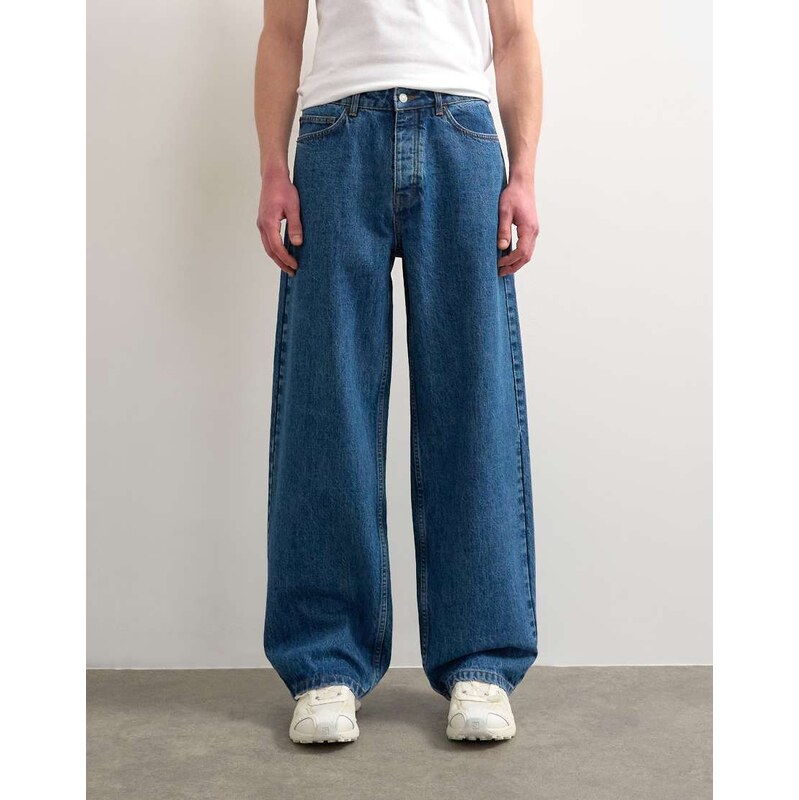 Topman rigid baggy jean in mid wash-Blue