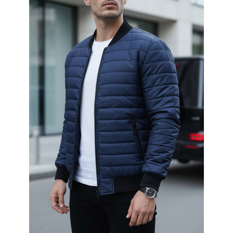 BASIC Tmavě modrá pánská prošívaná bomber bunda