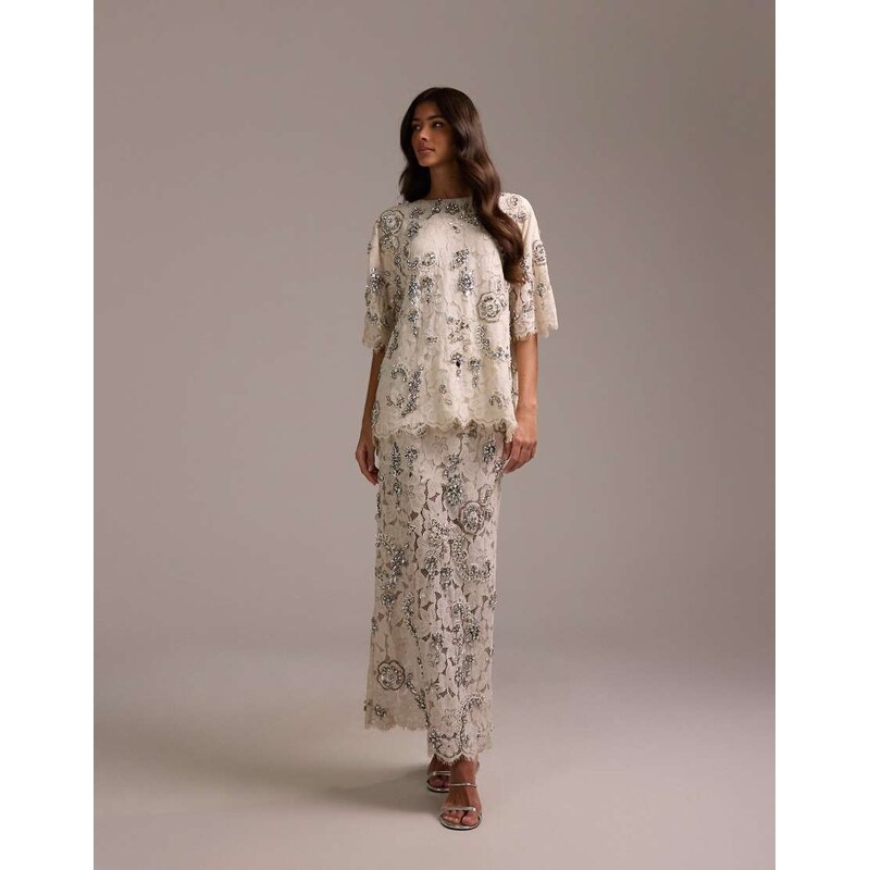 ASOS DESIGN Bridal lace maxi skirt with embellishment-White