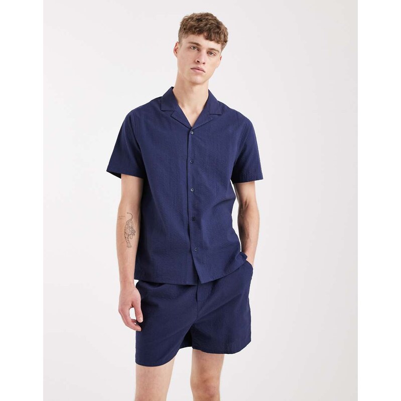 Aray seersucker short in navy 113681568