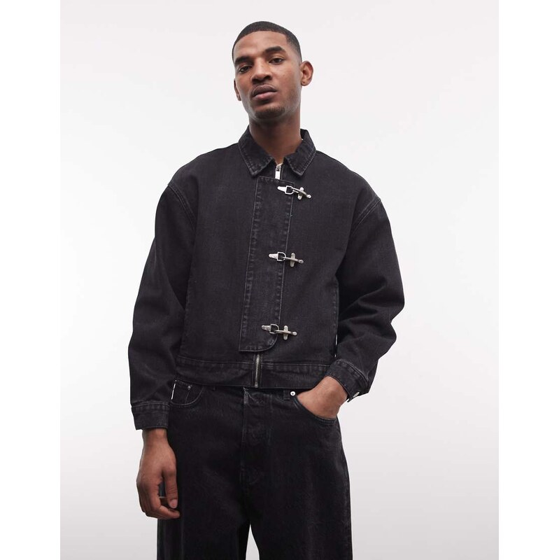 Liquor N Poker buckle detail harrington jacket in black