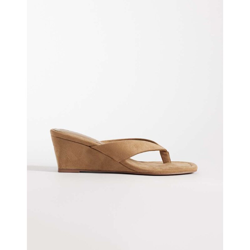 ASOS DESIGN Harlow toe thong wedge sandals in taupe suedette