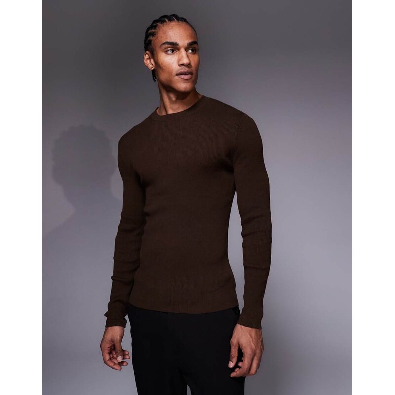 ASOS DESIGN Essential muscle-fit fine-rib knit crew-neck in