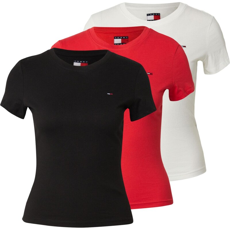 Tommy Jeans Tričko červená / černá / bílá