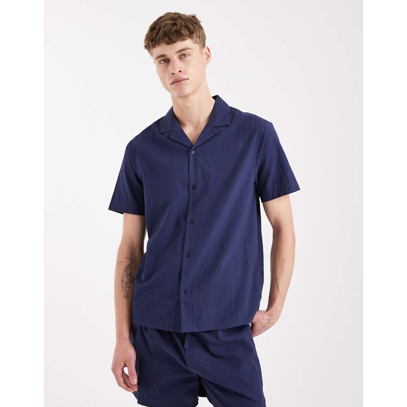 Aray short sleeve seersucker beach shirt in navy 113676070