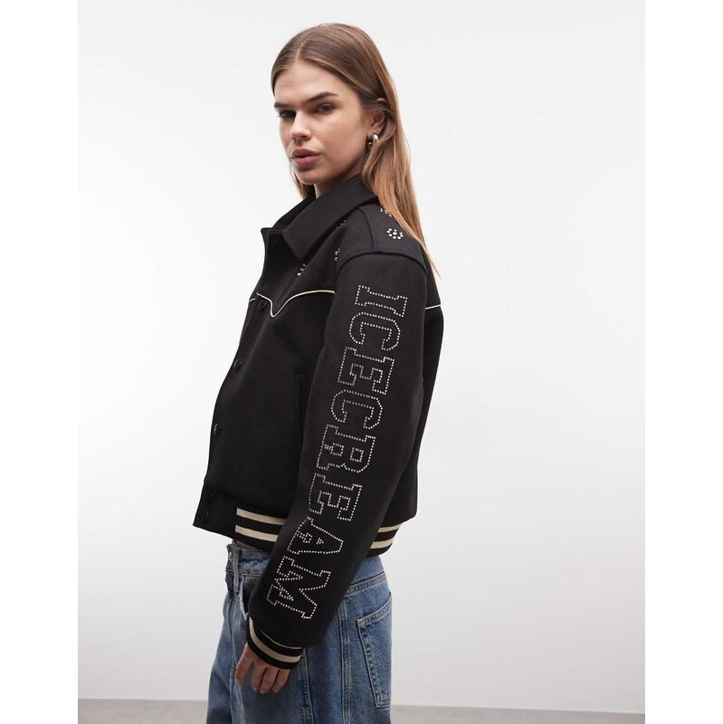 ICECREAM diamante logo western varsity jacket In black 113676085