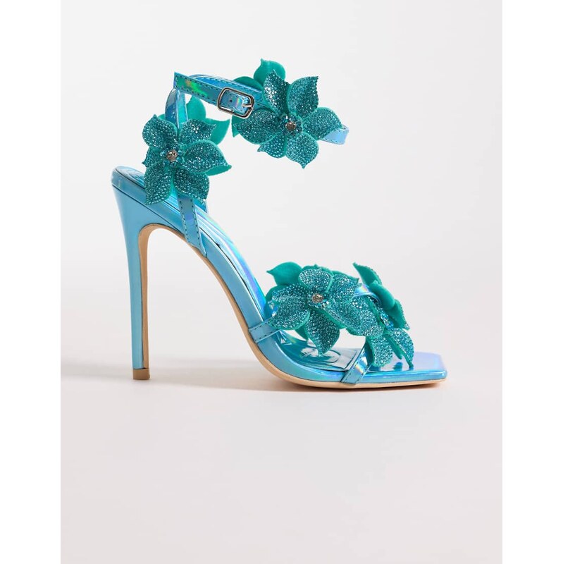Azalea Wang Romi high heeled sandal with embellished flowers in 114259871