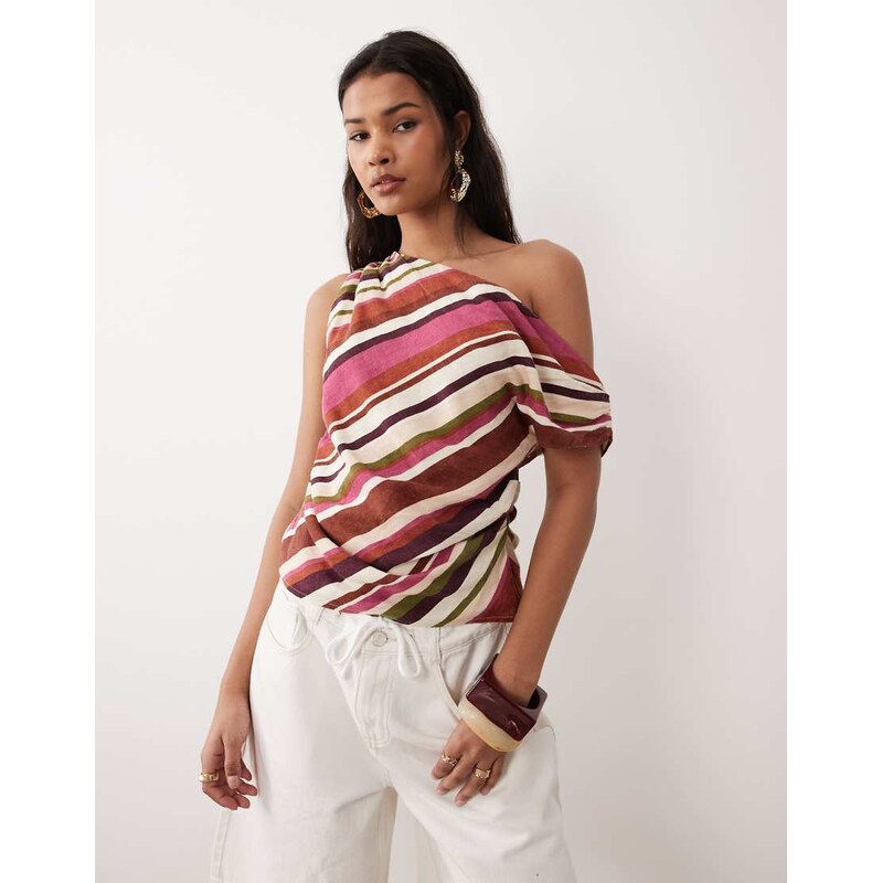 Nobodys Child Katty one shoulder linen blend top co-ord in