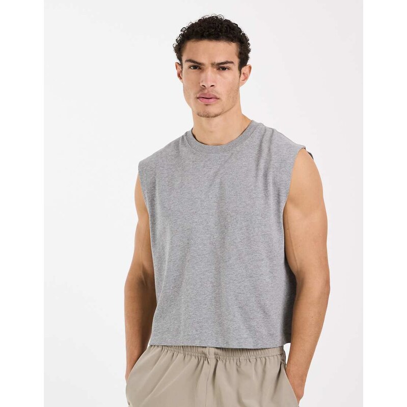 4505 cotton cropped lifting tank with quick dry finish in grey marl 113681573