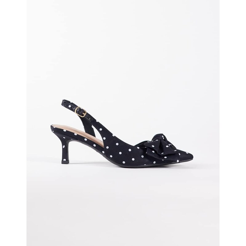 New Look bow slingback heeled shoe in black polka dot 114450815