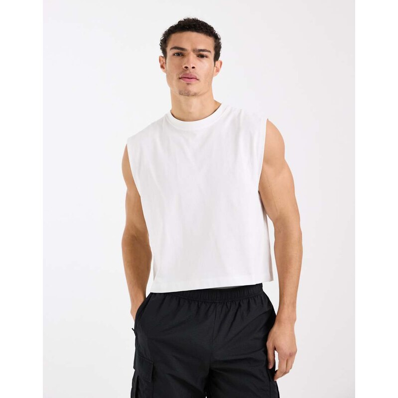 4505 cotton cropped lifting tank with quick dry finish in white 115518936