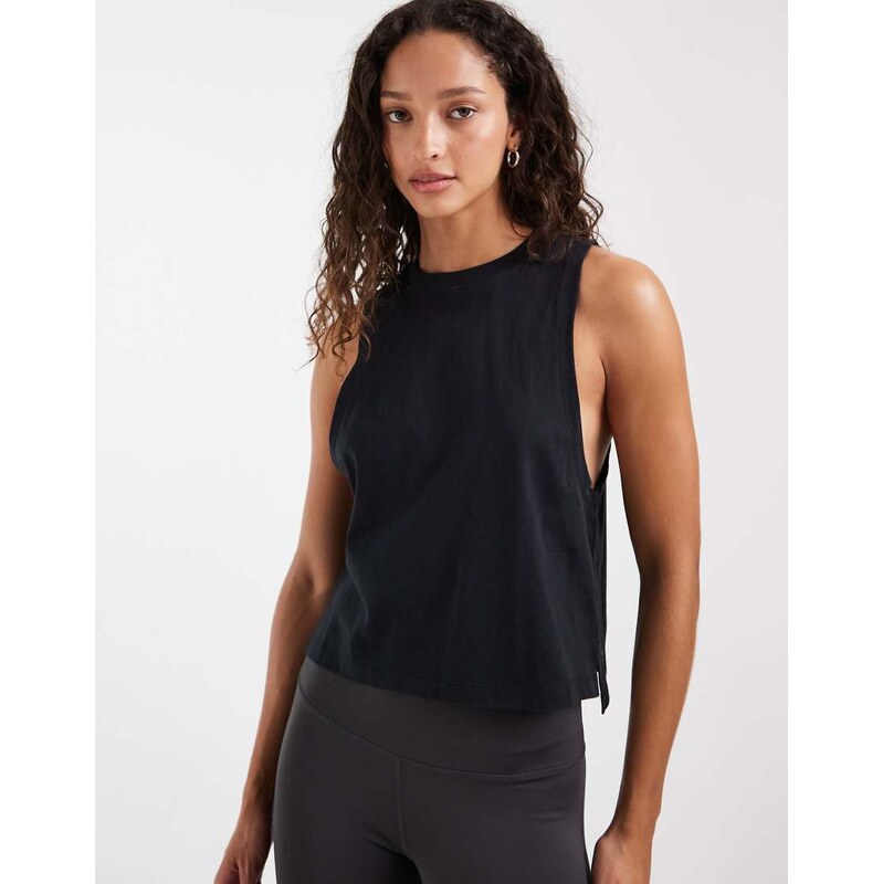 4505 drop armhole cropped cotton vest with quick dry finish in black 113691354