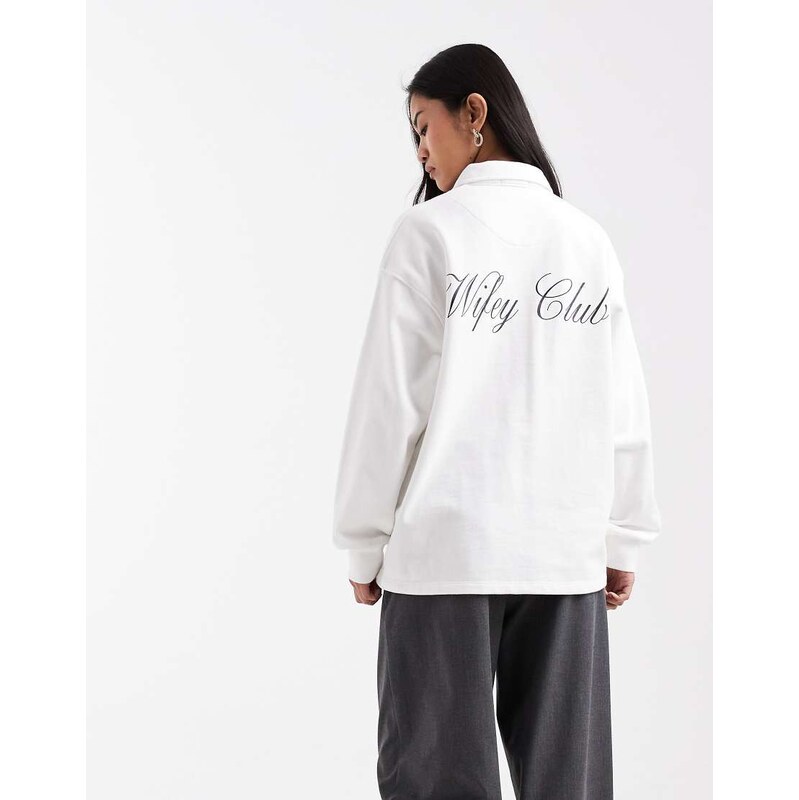 Six Stories Bridal script Wifey Club back print polo sweat top in 113691415