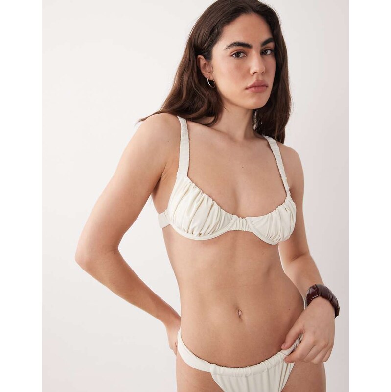 Miss Selfridge mix and match ruched cup bikini top in cream