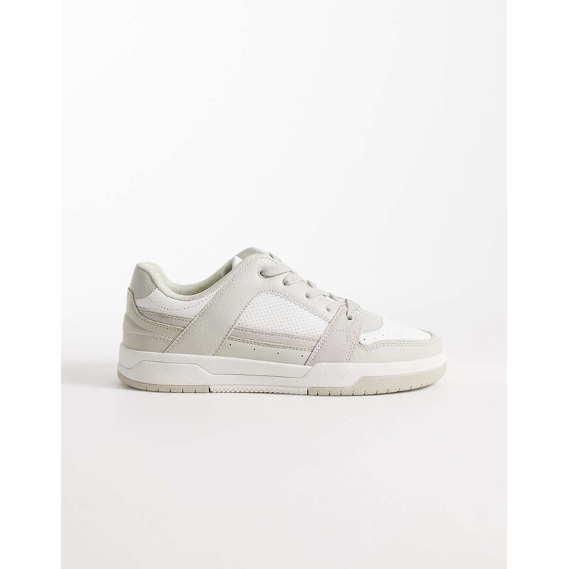 ASOS DESIGN multi panelled trainers in white and light grey