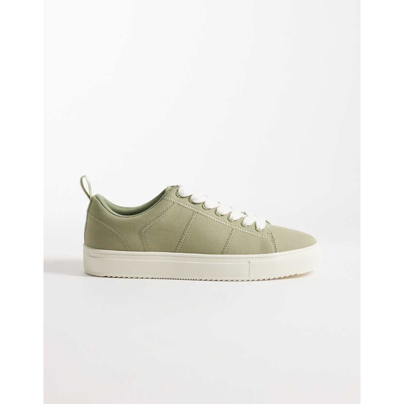 ASOS DESIGN lace up canvas trainer in khaki with stitch detail