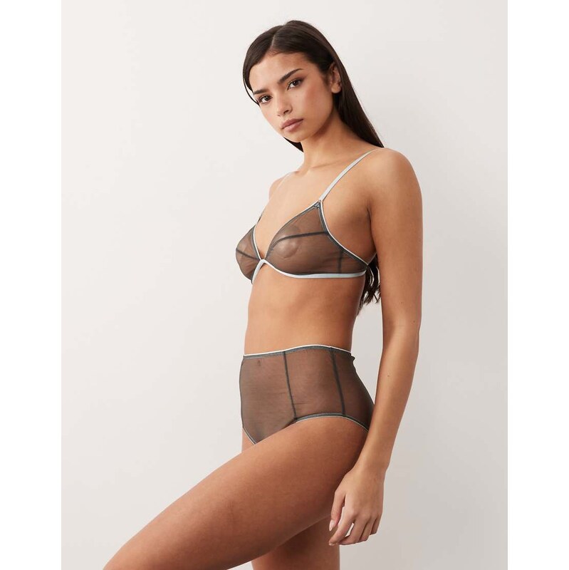 ASOS DESIGN Emilia sheer mesh high rise brief with contrast trim in 113691371