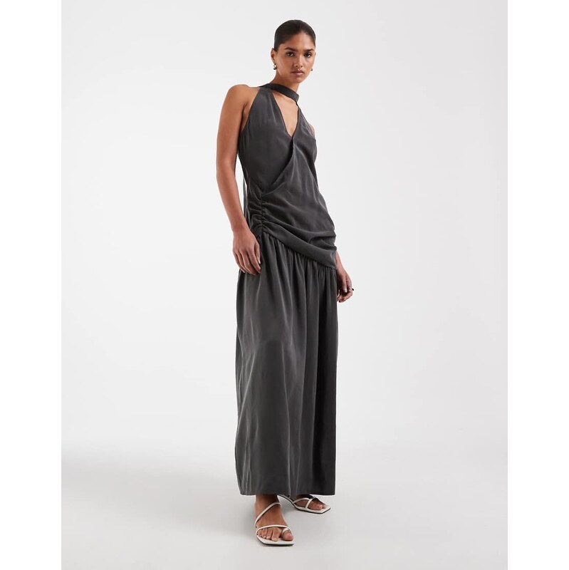 ASOS DESIGN halter neck scarf detail drop waist maxi dress in