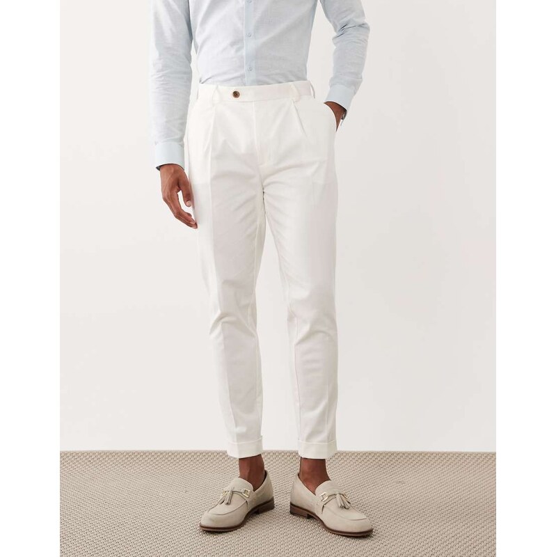 ASOS DESIGN tailored cotton rich tapered chino trousers in white