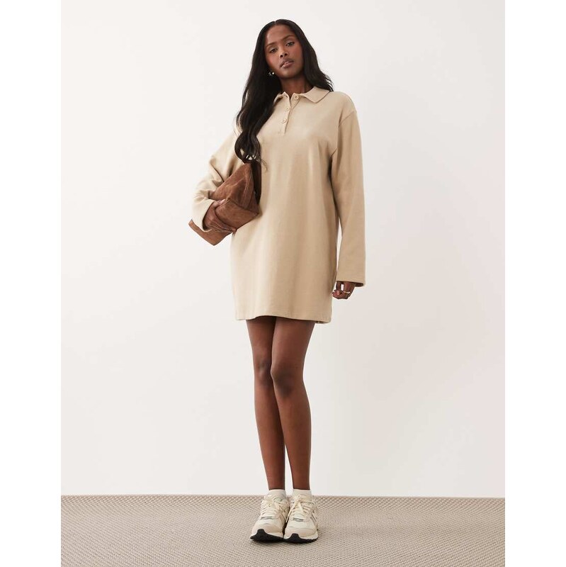 ASOS DESIGN supersoft rugby dress in beige-Neutral